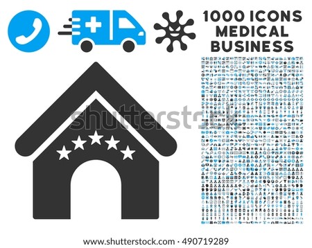 Hotel Building icon with 1000 medical commercial gray and blue vector design elements. Collection style is flat bicolor symbols, white background.