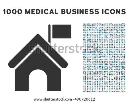 Government Building icon with 1000 medical commercial gray and blue vector pictographs. Clipart style is flat bicolor symbols, white background.