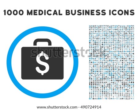 Accounting Case icon with 1000 medical commercial gray and blue glyph pictograms. Collection style is flat bicolor symbols, white background.
