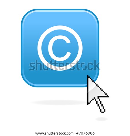 Matted blue buttons with copyright symbol and cursor on white