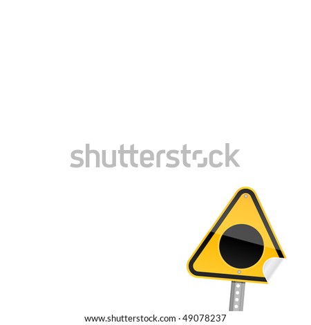 Yellow road warning sign with black hole symbol on white background