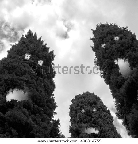 Creepy trees with evil eyes, hungry mouths and teeth (for Halloween themes).