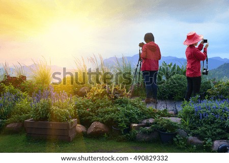 Photographer's Landscape on hill and sunrise in Thailand .