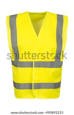 Cutout of a yellow safety vest viewed at the front. Royalty-Free Stock Photo #490892215