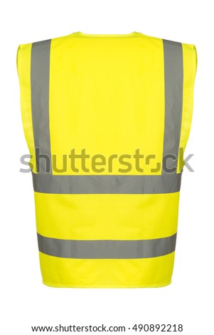 Rear of a yellow reflective safety vest. Royalty-Free Stock Photo #490892218