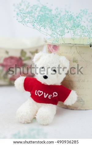 Teddy Bear Of Love so happy with Vintage style on white blackground