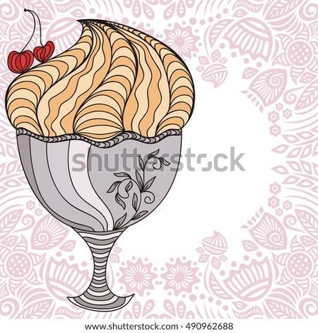 Ice cream with cherry. Vector illustration.