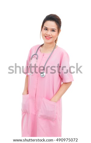 Asian smiling nurse isolated on white background
