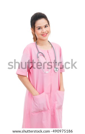 Asian smiling nurse isolated on white background