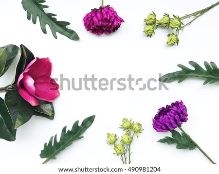 Floral arrangement on white background, copy space