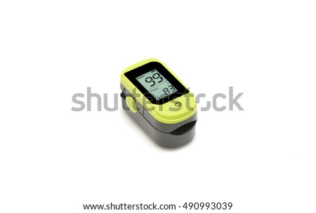 Pulse oximeter on white background. Royalty-Free Stock Photo #490993039