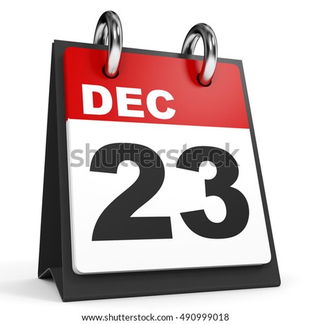 December 23. Calendar on white background. 3D illustration.
