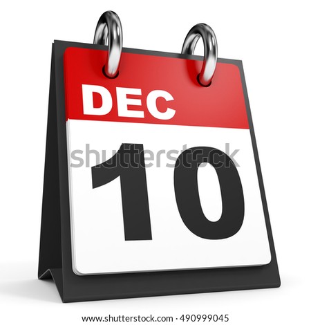 December 10. Calendar on white background. 3D illustration.