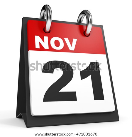 November 21. Calendar on white background. 3D illustration.
