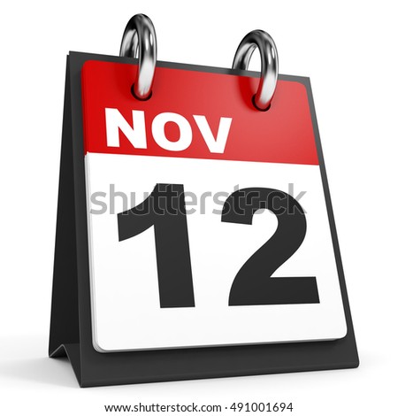 November 12. Calendar on white background. 3D illustration.