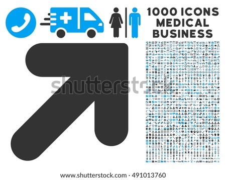 Arrow Up Right icon with 1000 medical business gray and blue glyph design elements. Collection style is flat bicolor symbols, white background.