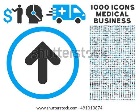 Arrow Up icon with 1000 medical commercial gray and blue glyph design elements. Set style is flat bicolor symbols, white background.