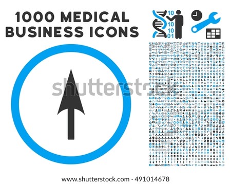 Arrow Axis Y icon with 1000 medical business gray and blue glyph pictograms. Set style is flat bicolor symbols, white background.