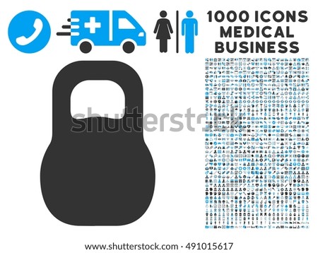 Weight Iron icon with 1000 medical commercial gray and blue vector pictographs. Collection style is flat bicolor symbols, white background.