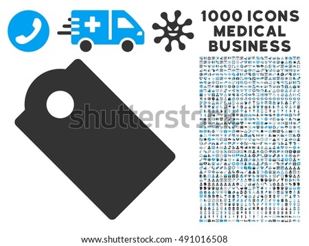 Tag icon with 1000 medical commercial gray and blue vector pictograms. Design style is flat bicolor symbols, white background.