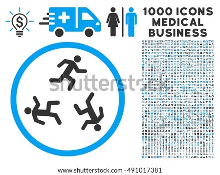Running Men icon with 1000 medical commerce gray and blue vector design elements. Design style is flat bicolor symbols, white background.