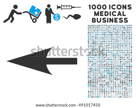 Sharp Left Arrow icon with 1000 medical commerce gray and blue vector pictograms. Collection style is flat bicolor symbols, white background.