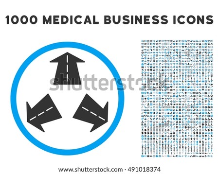 Road Directions icon with 1000 medical business gray and blue vector pictograms. Collection style is flat bicolor symbols, white background.