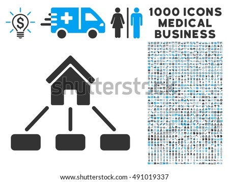 Realty Links icon with 1000 medical commerce gray and blue vector pictograms. Collection style is flat bicolor symbols, white background.