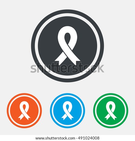 Ribbon sign icon. Breast cancer awareness symbol. Graphic design web element. Flat breast cancer symbol on the round button. Vector