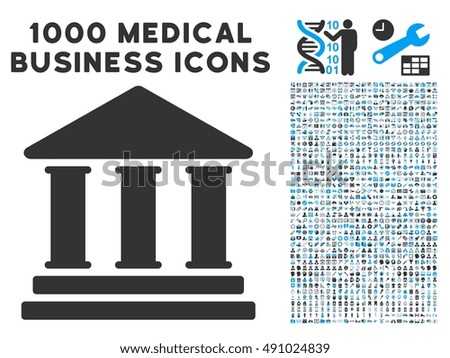 Library Building icon with 1000 medical commercial gray and blue vector design elements. Set style is flat bicolor symbols, white background.