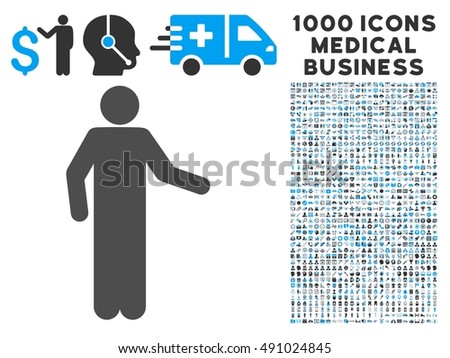 Invitation Pose icon with 1000 medical business gray and blue vector pictograms. Clipart style is flat bicolor symbols, white background.