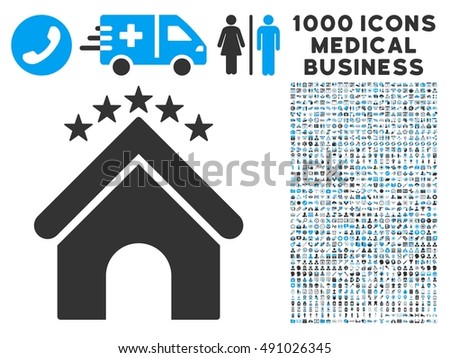 Hotel Stars icon with 1000 medical commercial gray and blue vector pictographs. Design style is flat bicolor symbols, white background.
