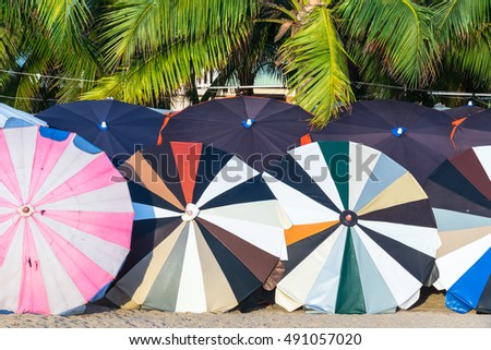Large umbrella variety of colorful seaside in Pattaya Thailand
