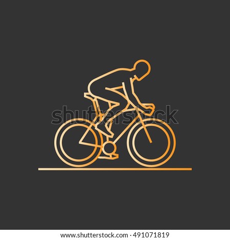 Gold line cycling icon. Vector silhouette of cyclist.