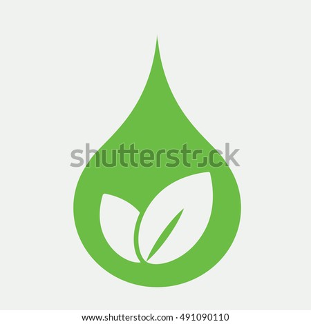 eco bio leaves in drop of water green icon on white background