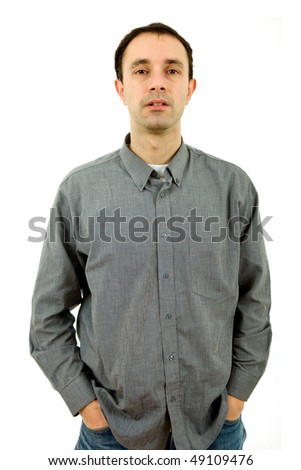 studio picture of a pensive young man, isolated on white