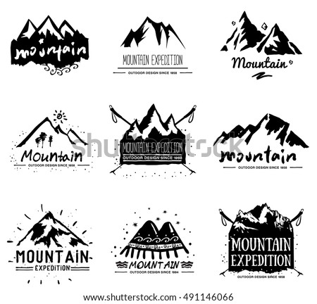 Mountain retro logo and illustration. Vintage mountain expedition label, emblem.