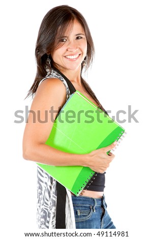 Female student isolated over a white background