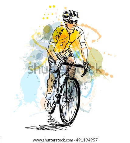 Color illustration of a cyclist. Vector illustration