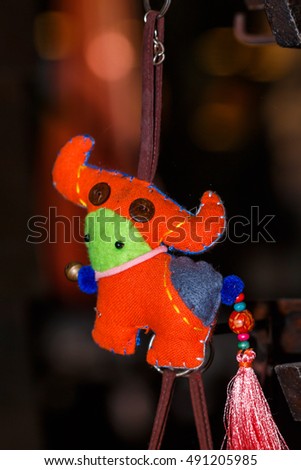 key chain-hand made Elephant face fabric key chain.