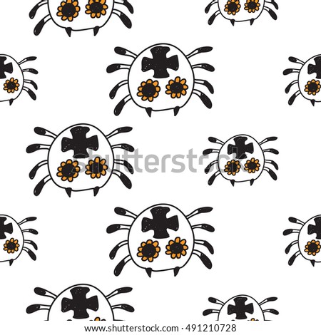 Halloween seamless pattern with white spider. Beautiful vector background for decoration halloween designs. Cute minimalistic art elements on white backdrop.