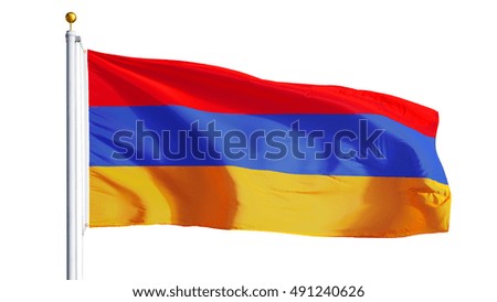 Armenia flag waving on white background, close up, isolated with clipping path mask alpha channel transparency