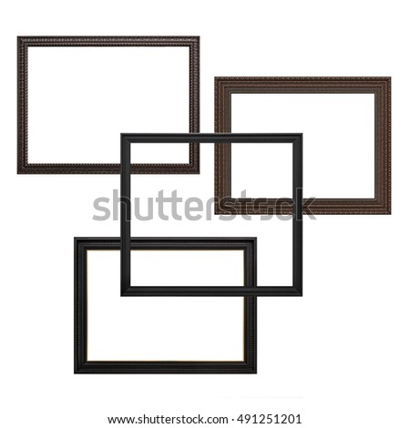 wooden empty picture frames isolated on white background
