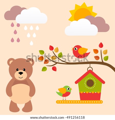 autumn birds on a branch and bear
