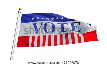 Vote 2016 Presidential Elections USA flag waving on white background, close up, isolated on alpha, composition