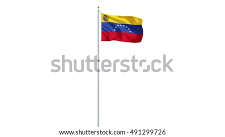 Venezuela flag waving on white background, long shot, isolated with clipping path mask alpha channel transparency
