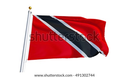 Trinidad and Tobago flag waving on white background, close up, isolated with clipping path mask alpha channel transparency