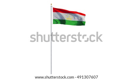 Tajikistan flag waving on white background, long shot, isolated with clipping path mask alpha channel transparency