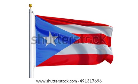 Puerto Rico flag waving on white background, close up, isolated with clipping path mask alpha channel transparency