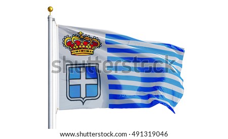 Principality of Seborga flag waving on white background, close up, isolated with clipping path mask alpha channel transparency